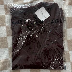 American Eagle Outfitters Men's Dark Red Button Down Shirt